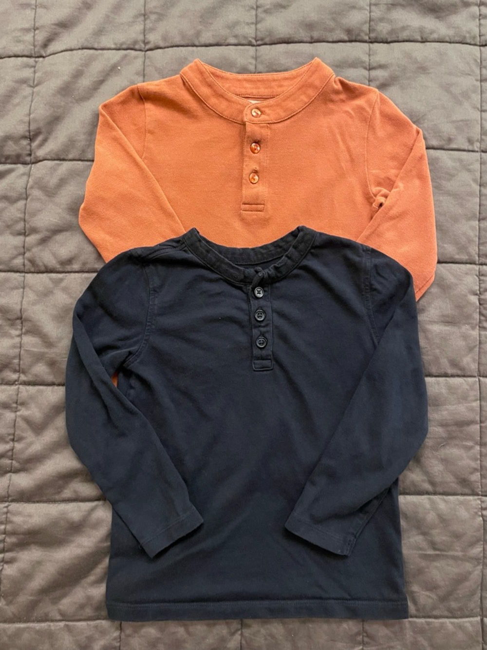 Kids Long-Sleeve Henley Top Duo - Orange & Navy